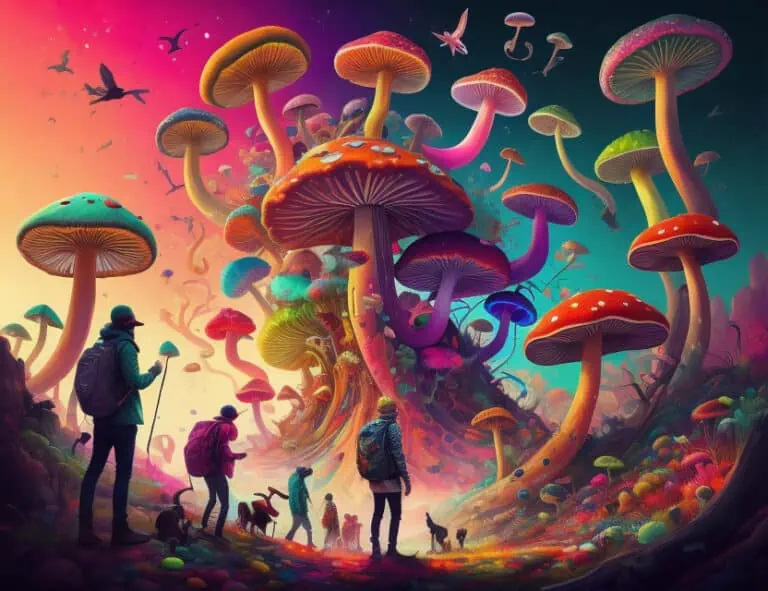 Trippy Mushrooms growing into the sky